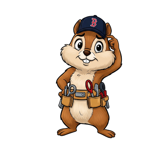 Chippy the cartoon chipmunk mascot wearing a tool belt and cap, scratching his head with a thoughtful or slightly perplexed expression, symbolizing problem-solving or project estimation.
